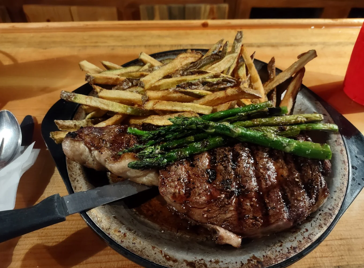 Hand-cut steak dinner at Lincoln Log Hotel restaurant